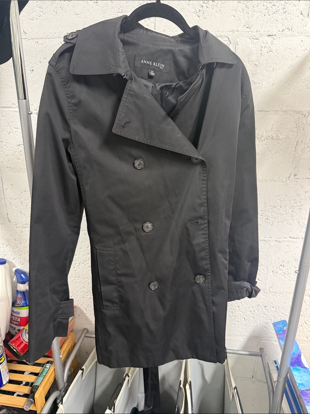 Anne Klein Black Double-Breasted Lightweight Trench Coat - LIKE NEW - Size 8